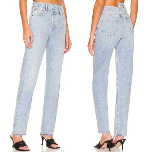 AGOLDE Criss Cross Straight Jeans Dimension Light Wash Raw Hem Size 32 - Picture 1 of 7